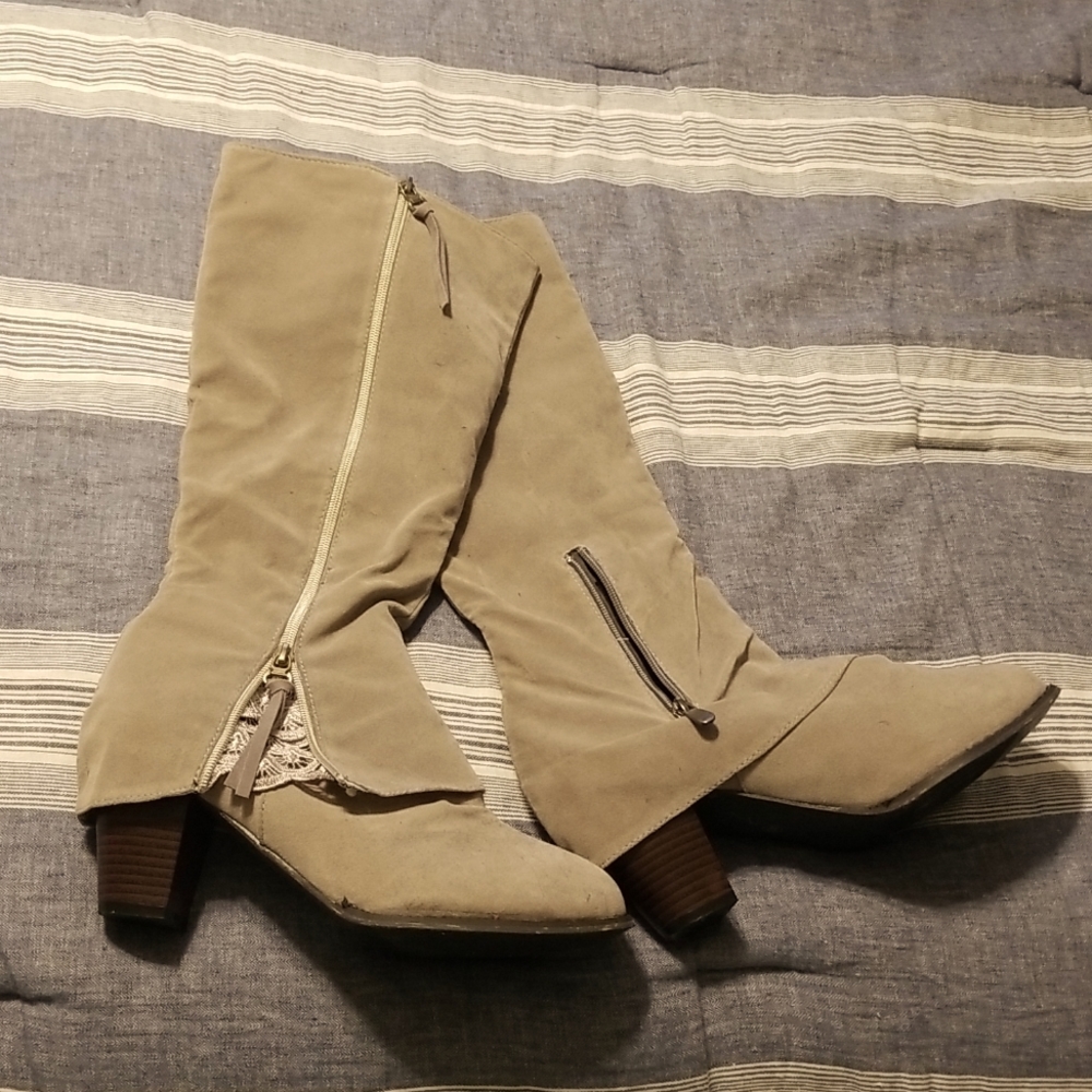 Gray Boots with Lace Accent